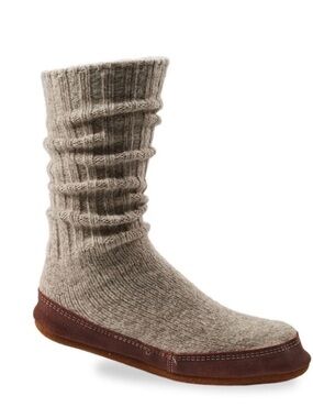 Acorn Heather Taupe Sock Slipper with Brown Sole